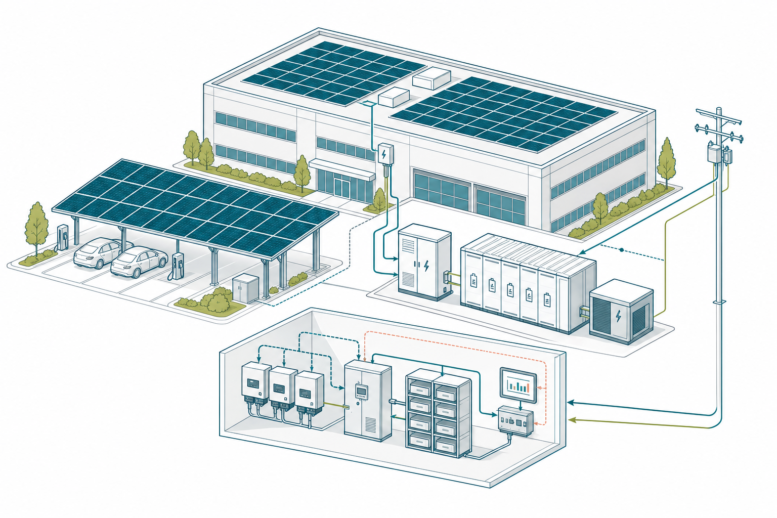 On-site solar and energy storage system