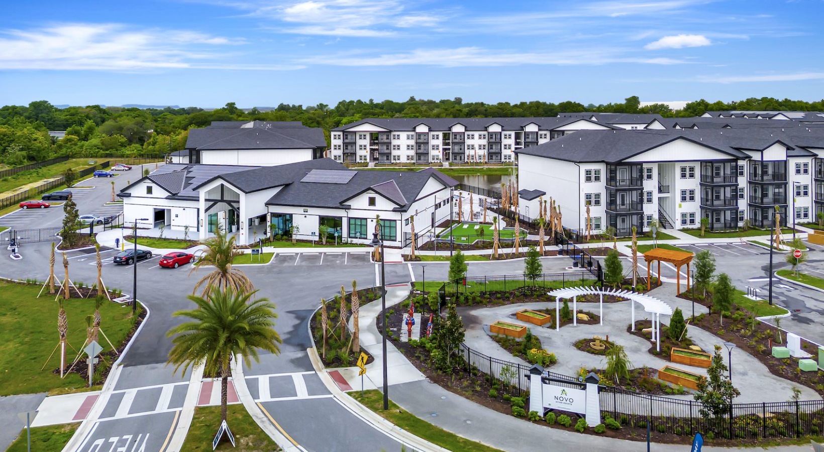 Aerial view of the completed NOVO Avian Pointe multifamily community